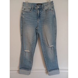 Judy Blue Jeans Boyfriend Fit Sz 5/27 Womens  Light Wash Cuffed Stars On Pocket